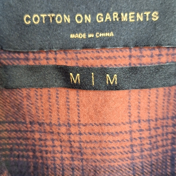 Cotton On Garments Flannel SzM Men's Shirt Orange/Blue Plaid V Neck Collar/Cuf - Picture 3 of 9